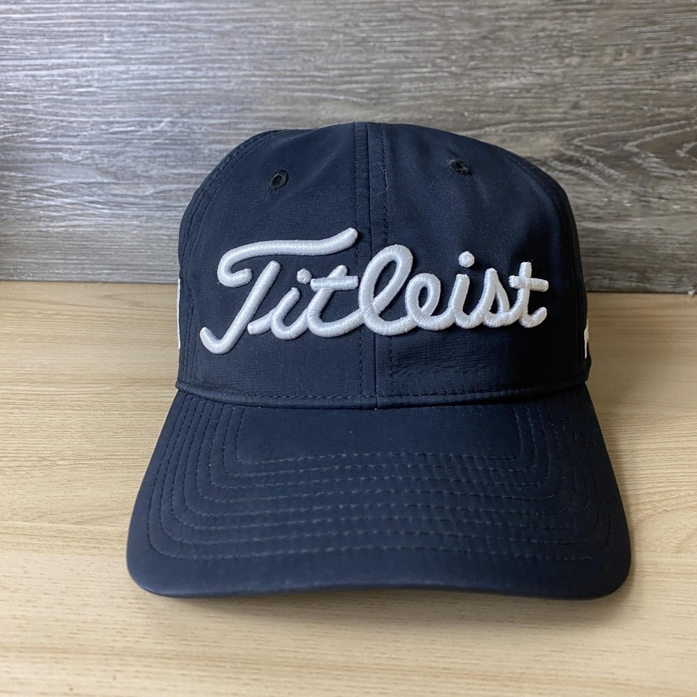 Titleist Hat Cap Strap Back Mens Black White Golf Pro V1 FJ Script Logo